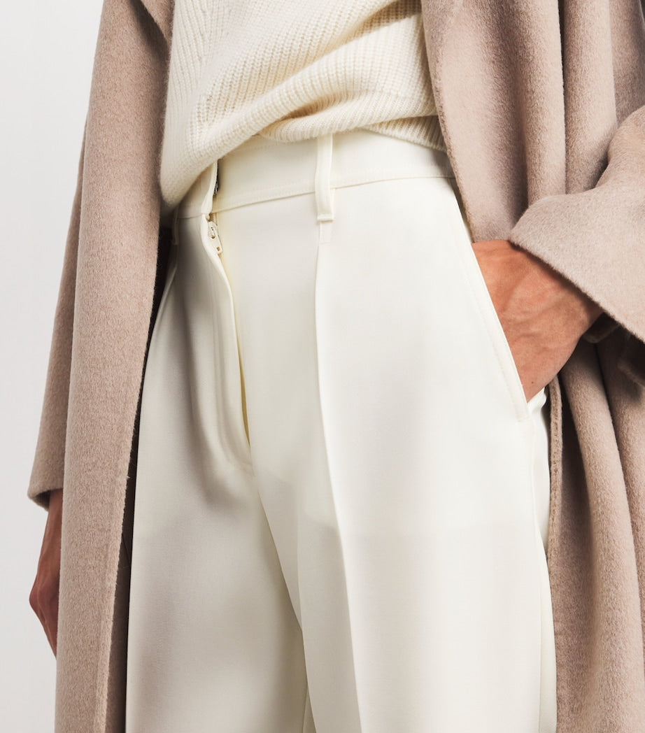White Virgin Wool Flared Trousers