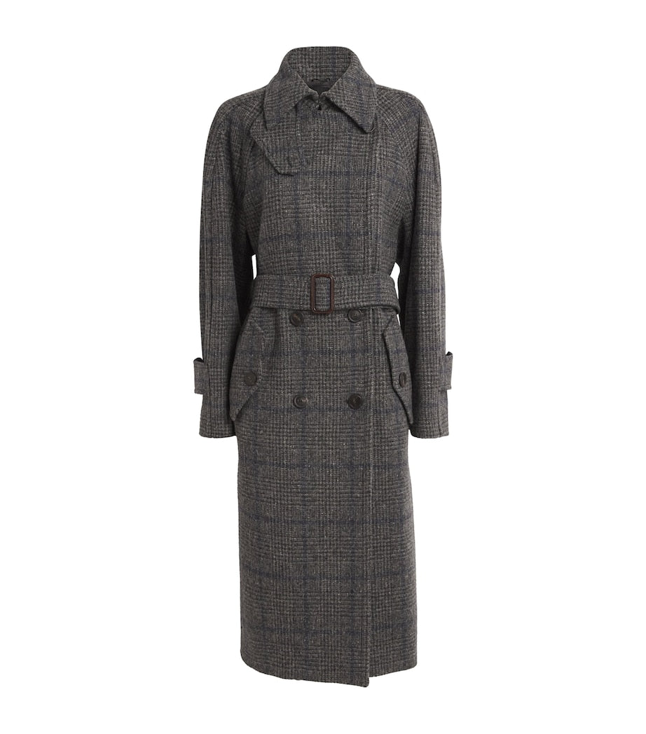 Grey Wool Tweed Prince of Wales Check Overcoat
