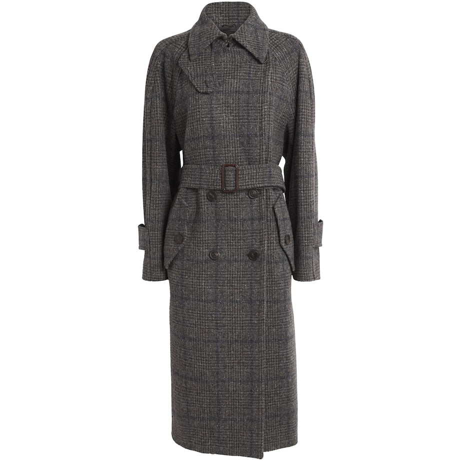 Grey Wool Tweed Prince of Wales Check Overcoat