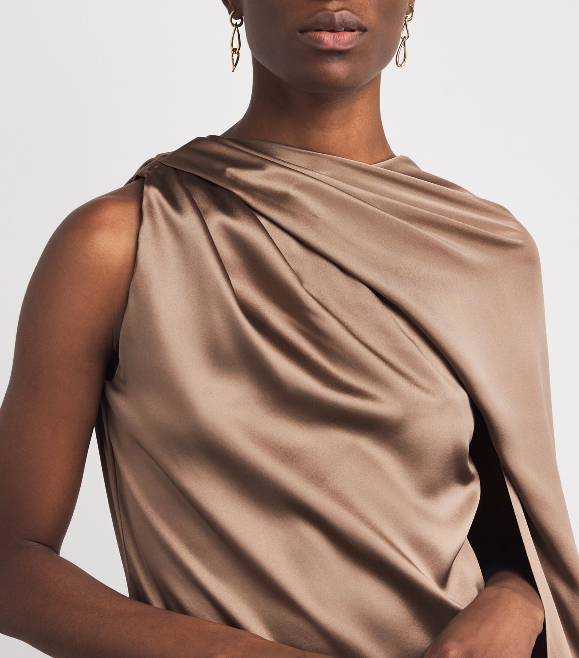 Max Mara Brown Silk One-Shoulder Maxi Dress