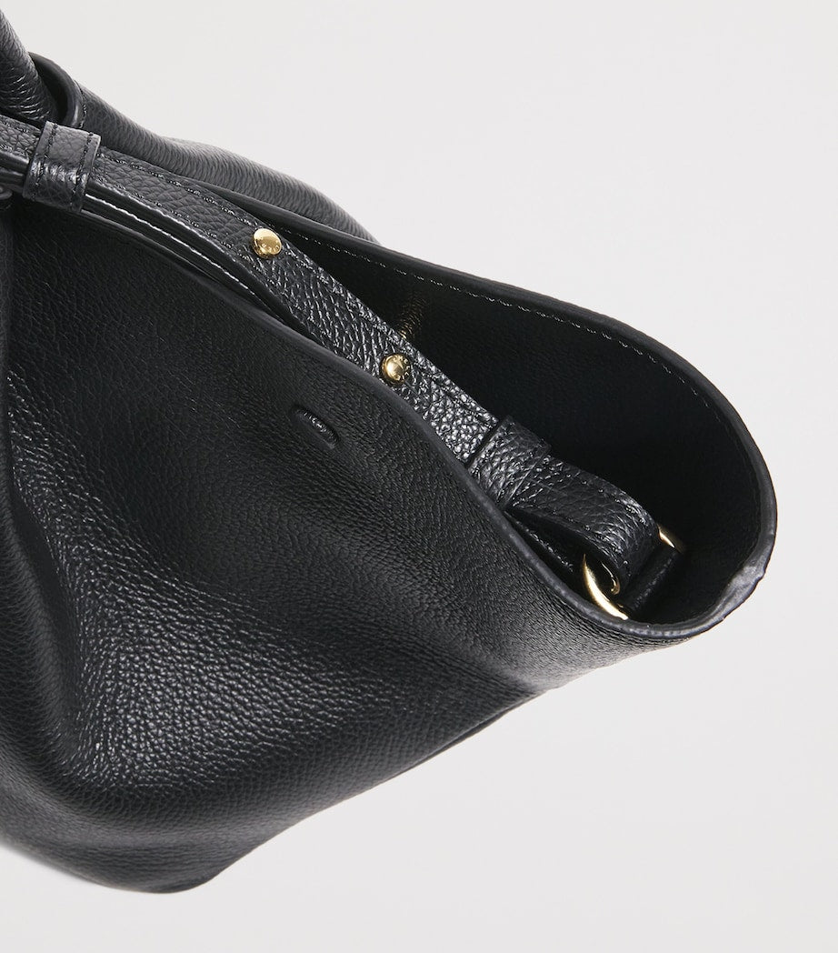 Midi Leather New York Tote Bag BLACK