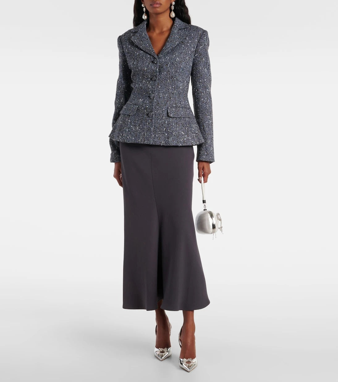 Self-Portrait - Bouclé and crêpe midi dress