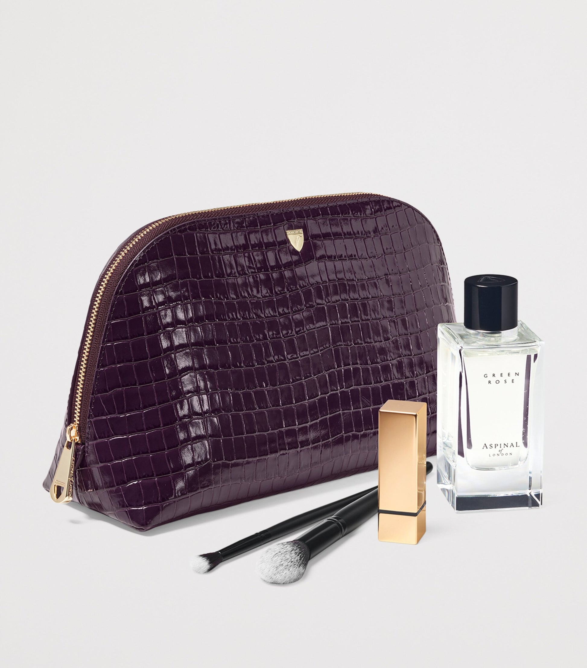 Large Leather Croc-Embossed Cosmetic Case