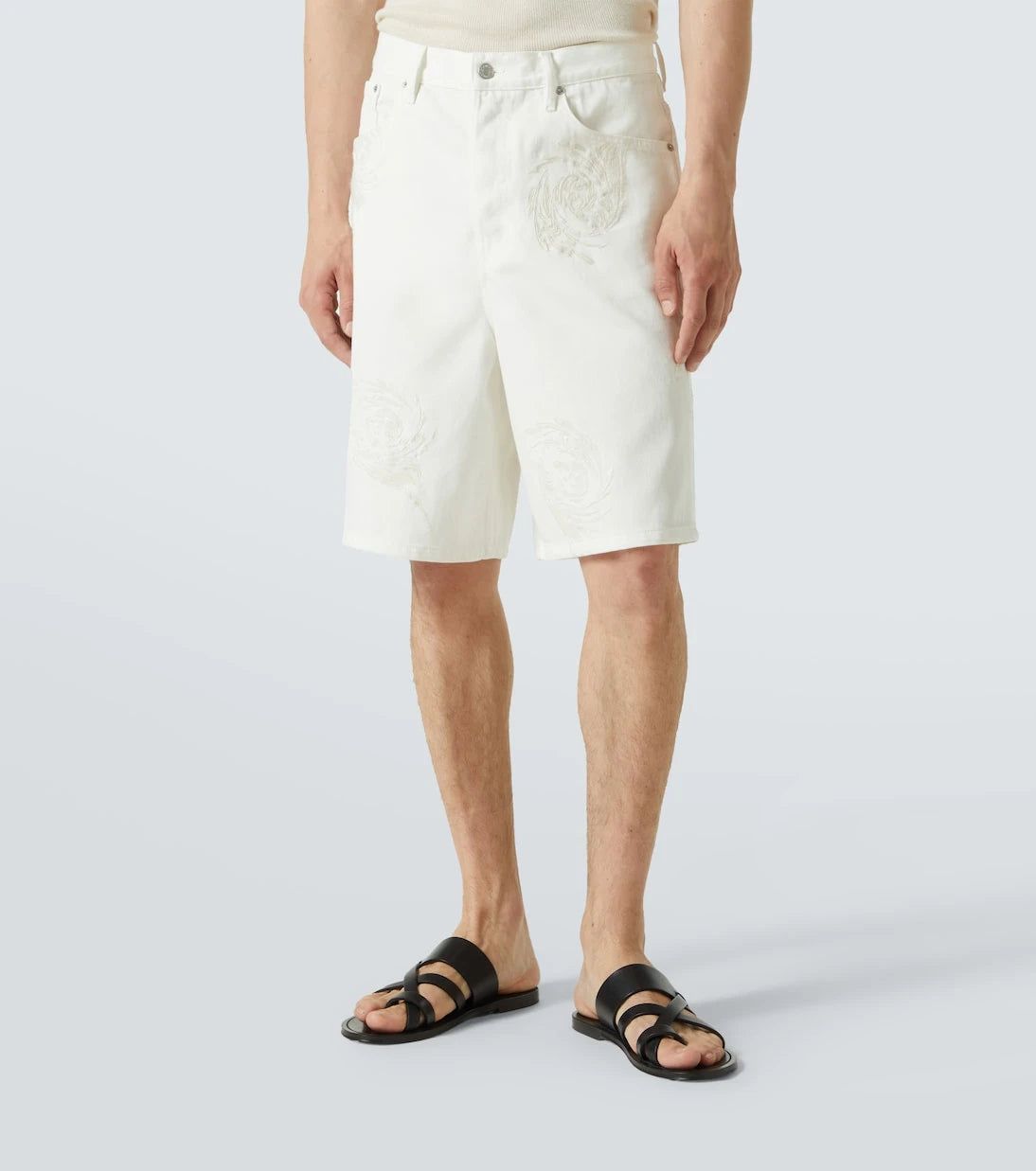 Dries Van Noten - Embroidered denim Bermuda shorts