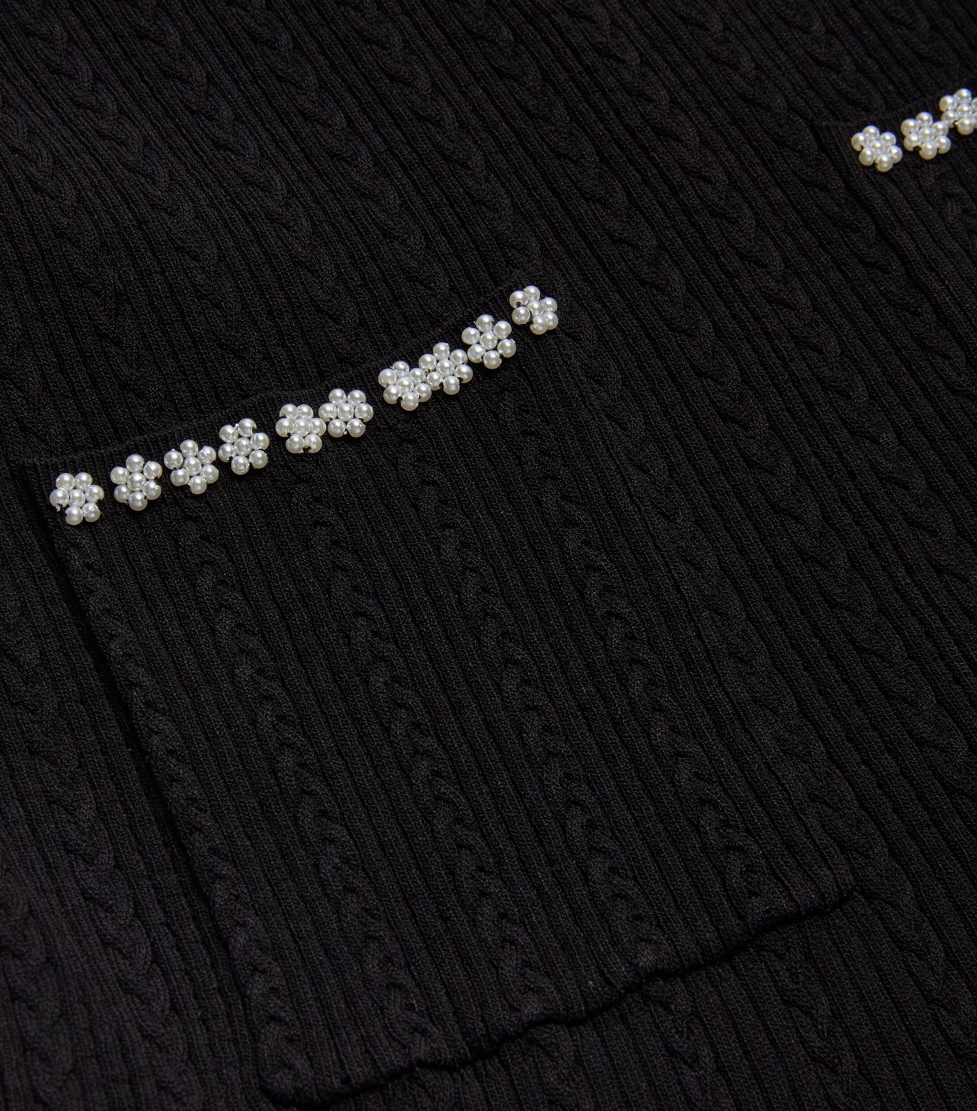 Black Knitted Pearl-Embellished Dress