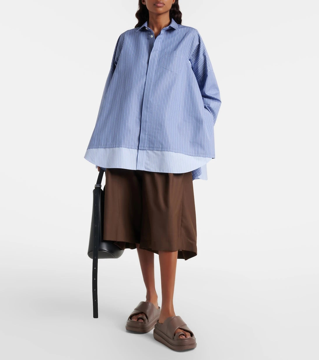Sacai - Striped oversized cotton-blend shirt