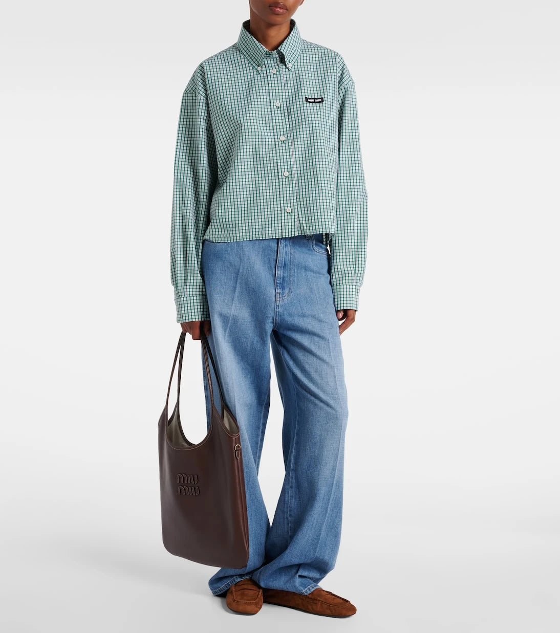 Miu Miu - Checked cropped cotton shirt