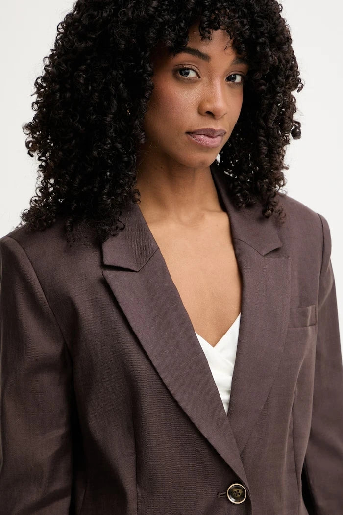 Guess kadın tek düğmeli keten karışımlı blazer CARLA