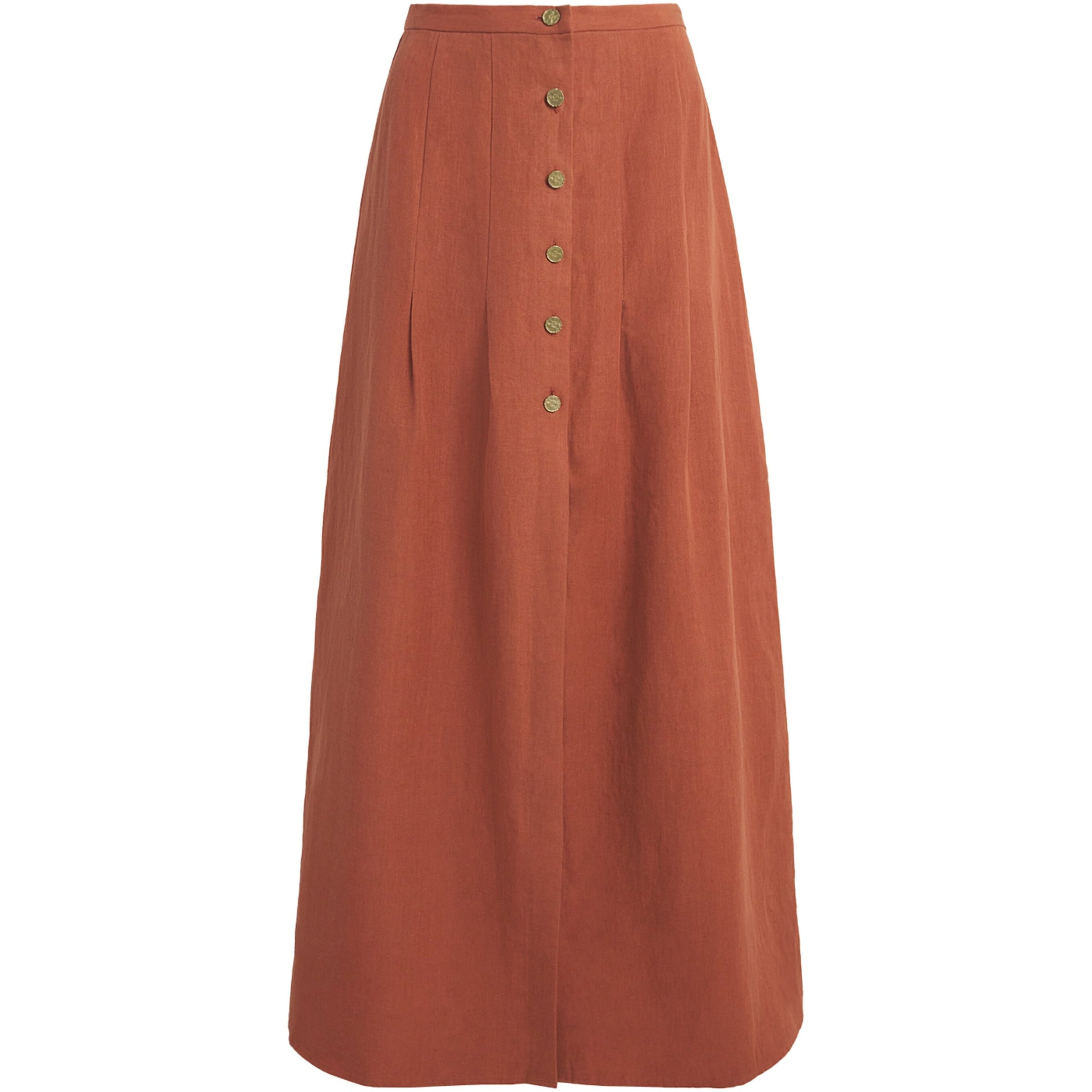 Le Kasha Red Linen Coin-Detail Maxi Skirt