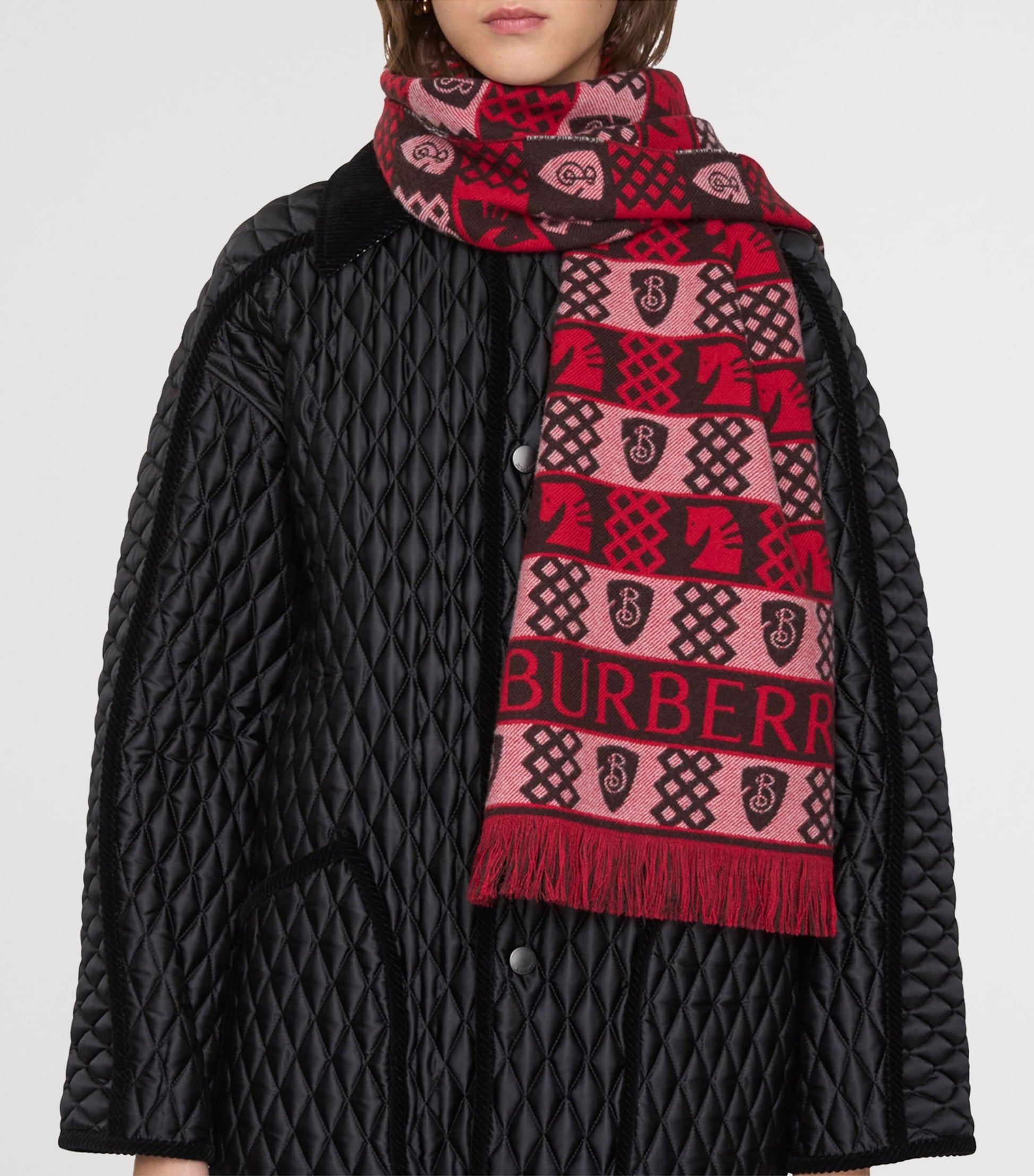 Red Wool Fair Isle Chess Scarf