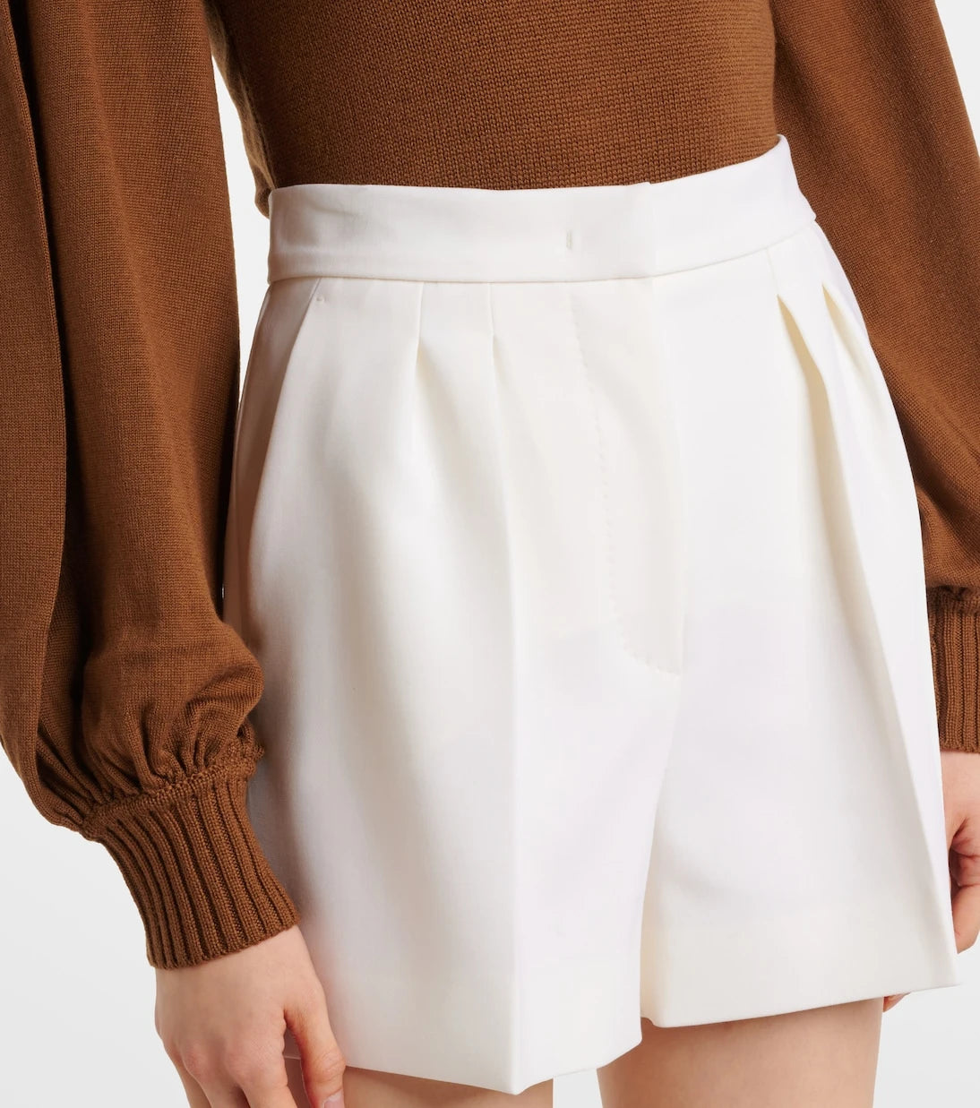 Max Mara - Zic high-rise wool-blend canvas shorts