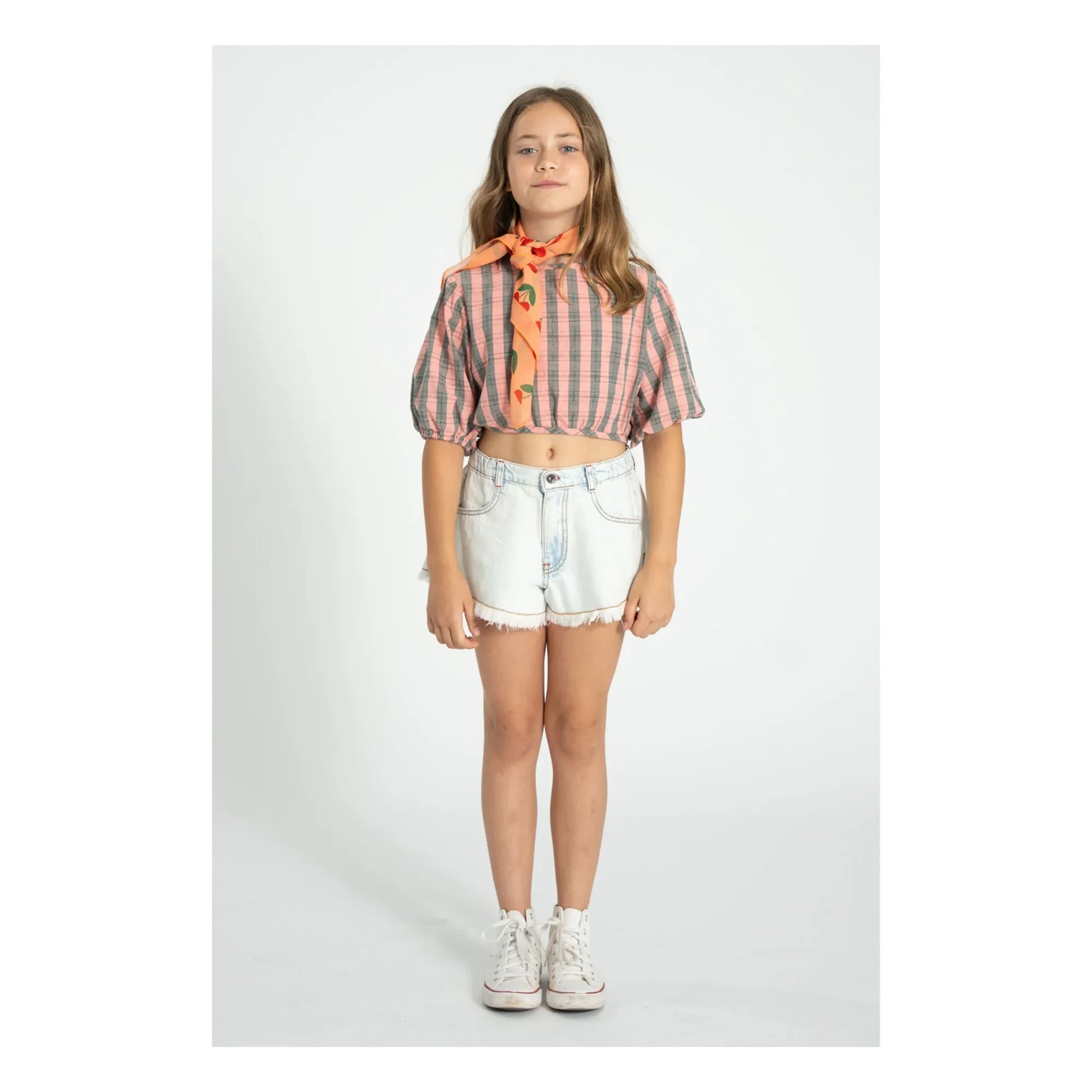 Piupiuchick - Blouse Crop à Carreaux Coton Bio | Pink