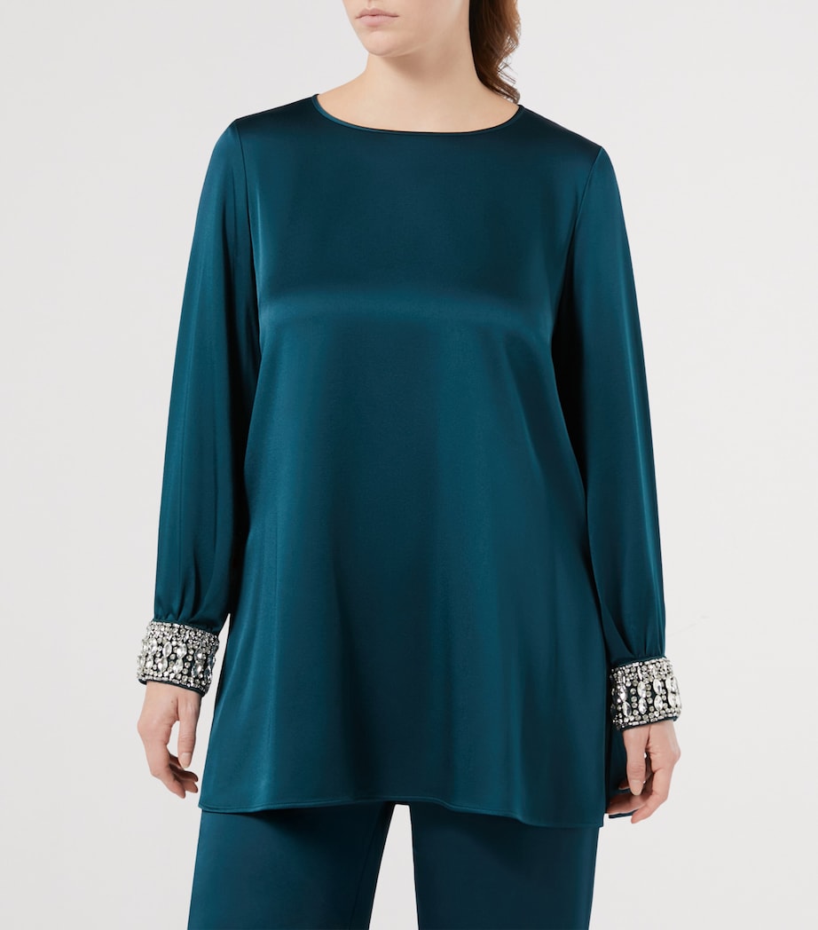 Marina Rinaldi Green Satin Embellished Liguria Blouse