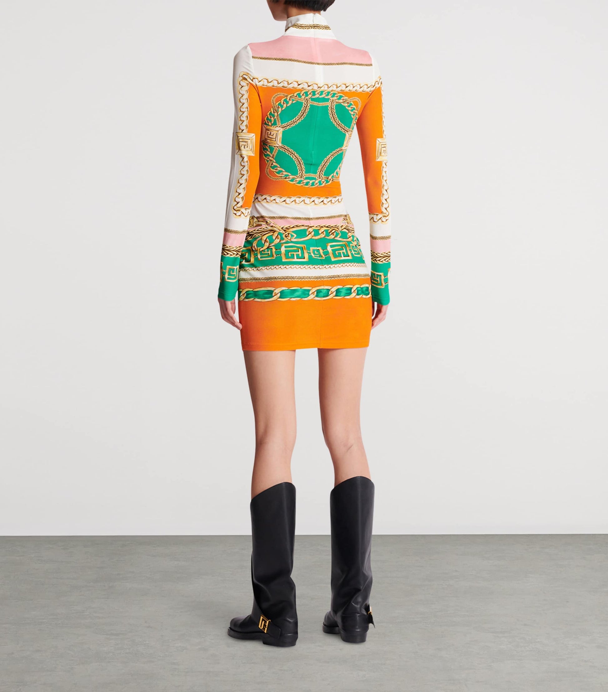 Balmain Multi Jersey Printed High-Neck Mini Dress