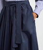 Blue Taffeta Tie-Belt Midi Skirt