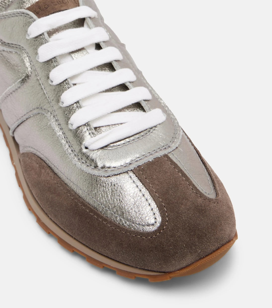 Brunello Cucinelli - Monili suede-trimmed metallic leather sneakers