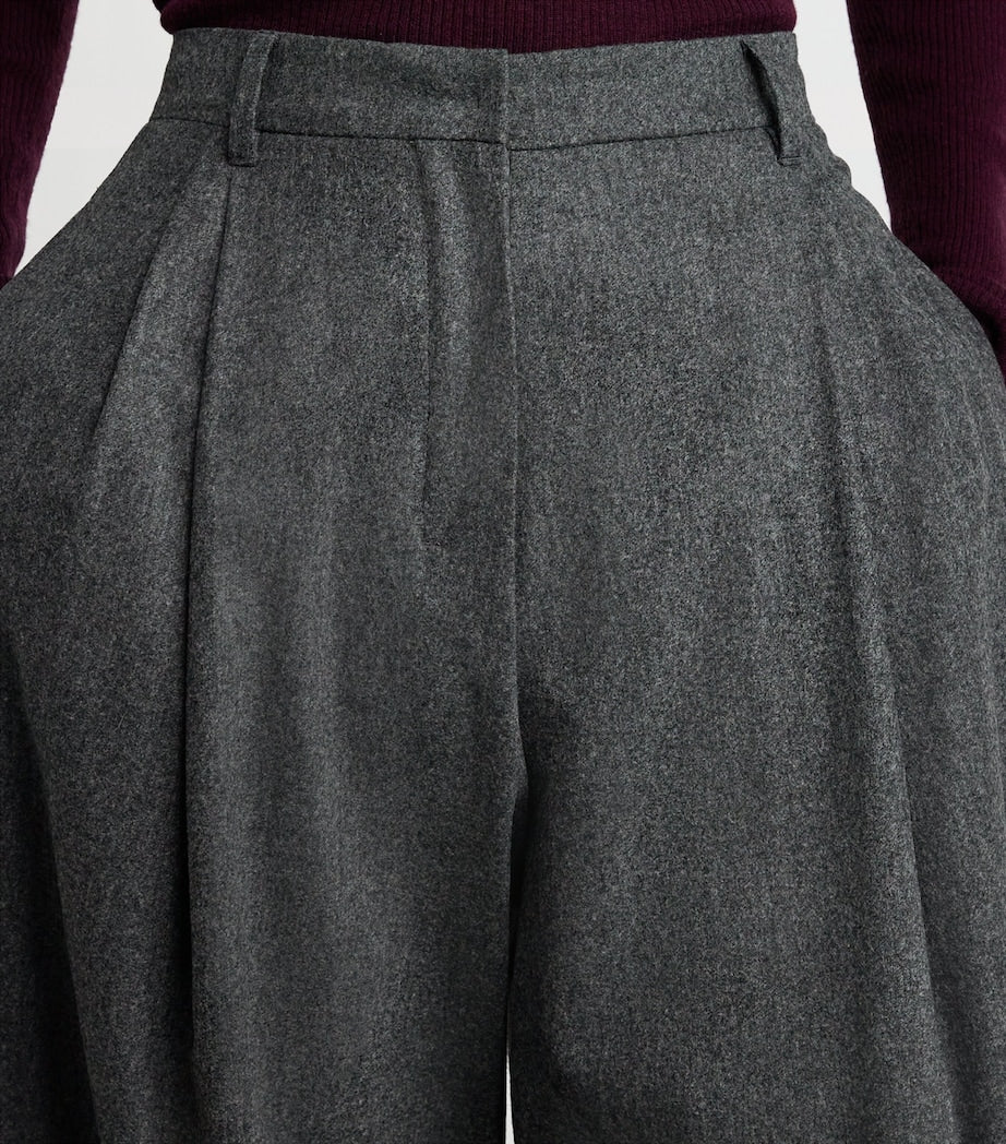 Max Mara Grey Stretch-Wool Flannel Trousers