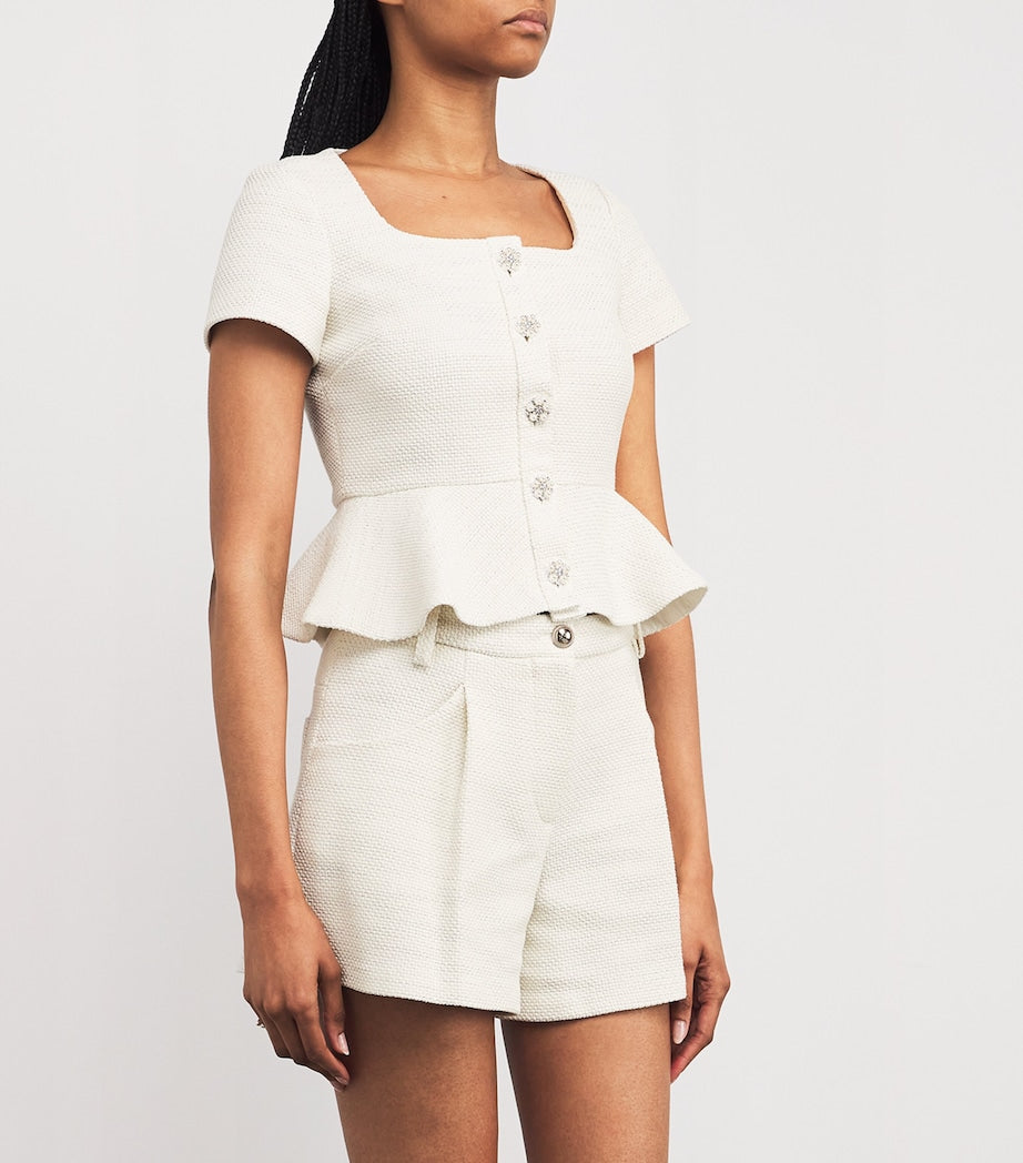 Maje White Tweed Peplum Top