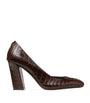 Brown Farren 85 Leather Croc-Embossed Pumps