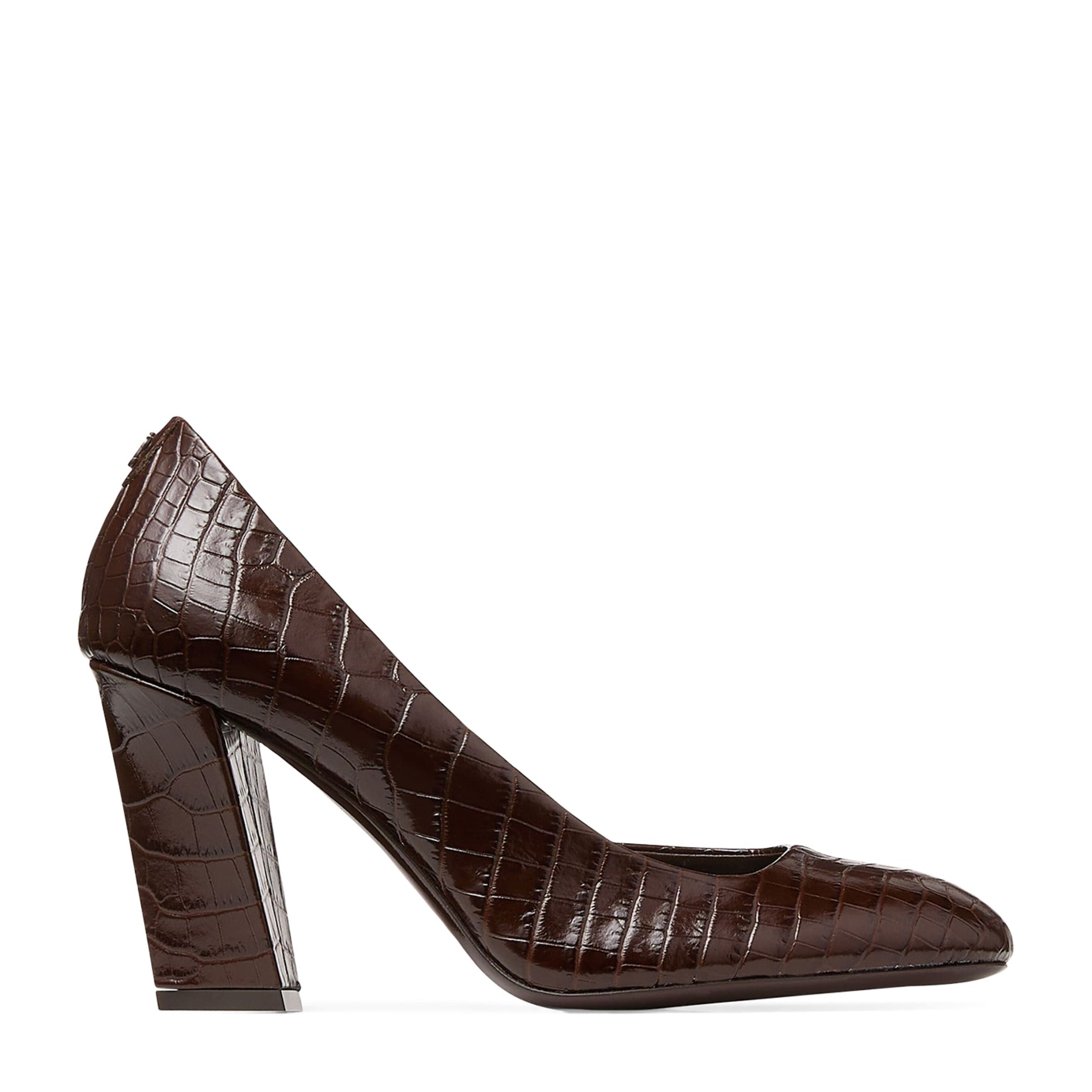 Brown Farren 85 Leather Croc-Embossed Pumps