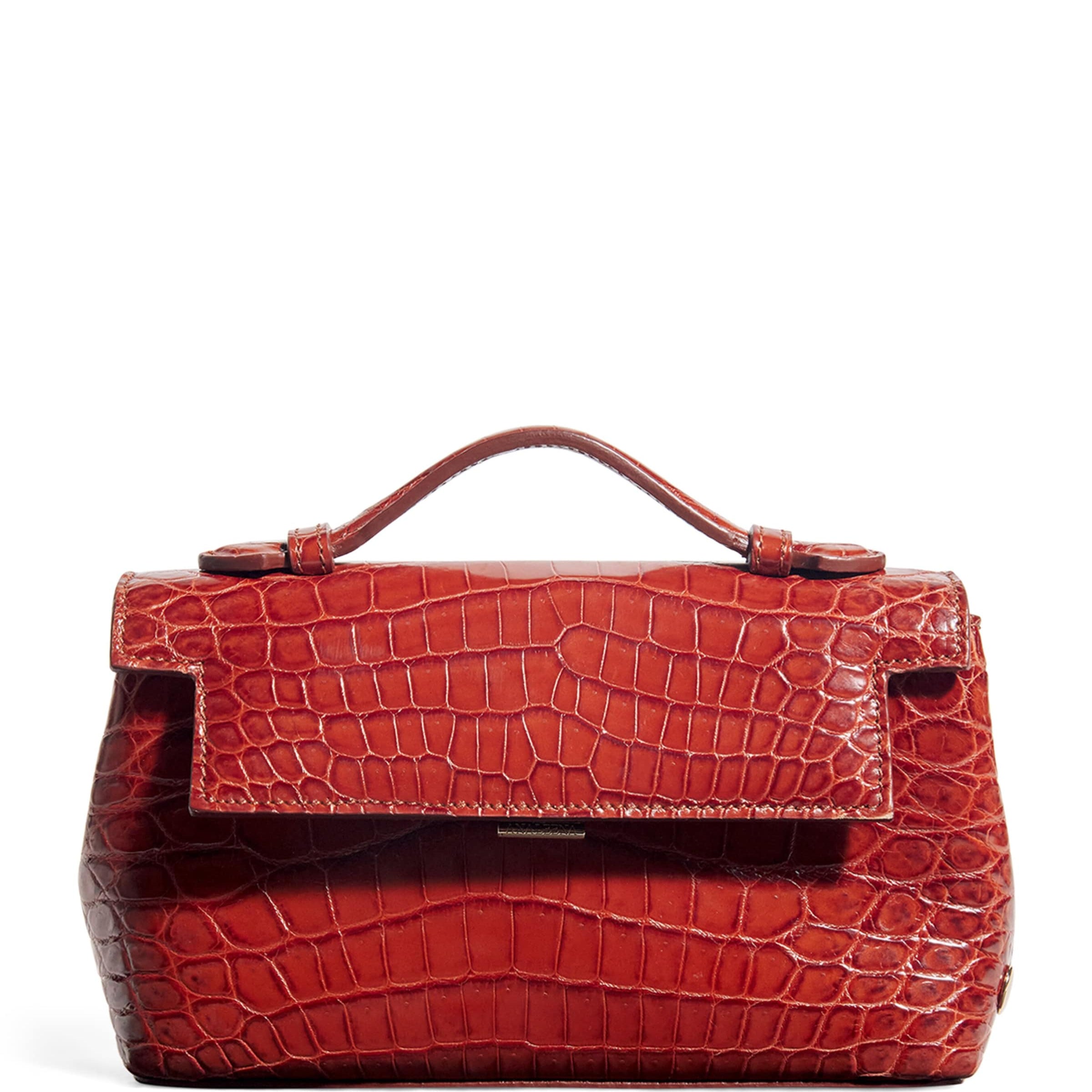 Analeena Gold Crocodile Leather Top-Handle Bag