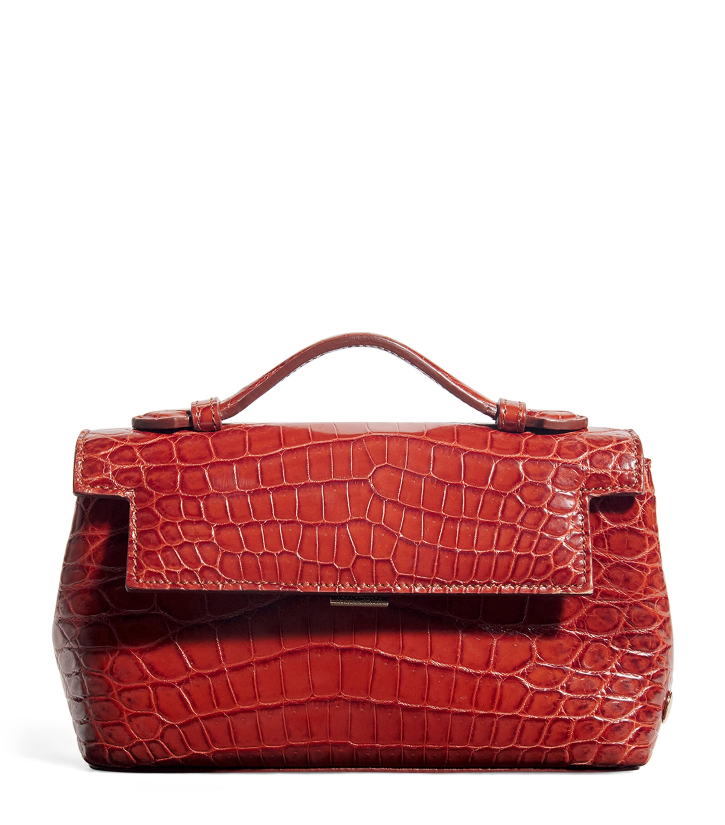 Analeena Gold Crocodile Leather Top-Handle Bag