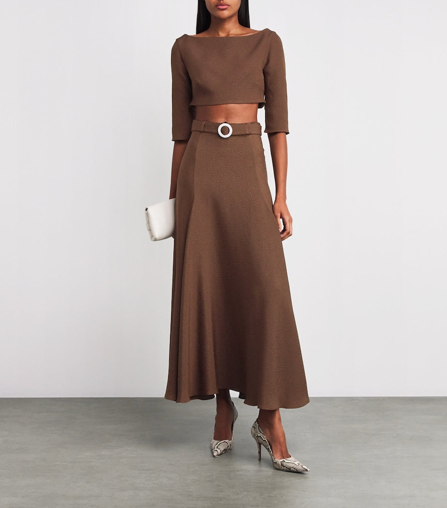 Edeline Lee Brown Jacquard Joan Crop Top