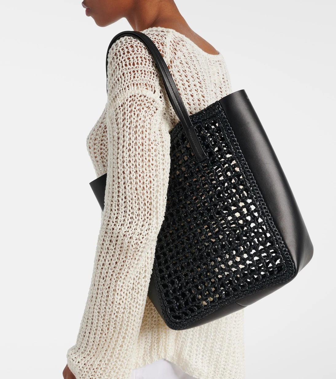 Khaite - Zoe Small leather-trimmed raffia tote bag