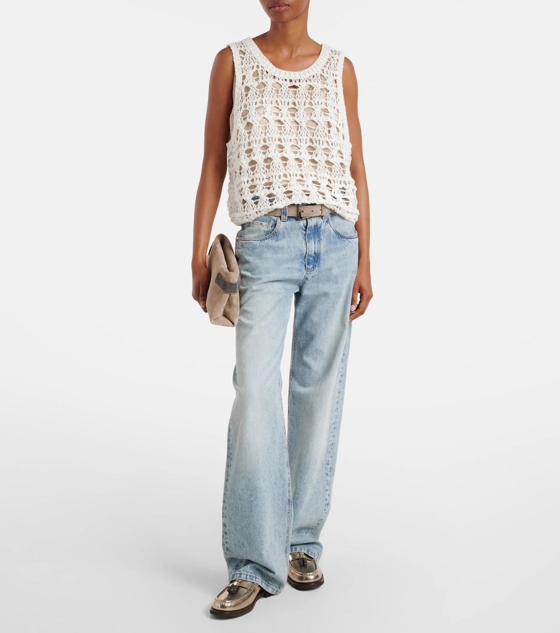 Brunello Cucinelli - Open-knit jute and cotton-blend top