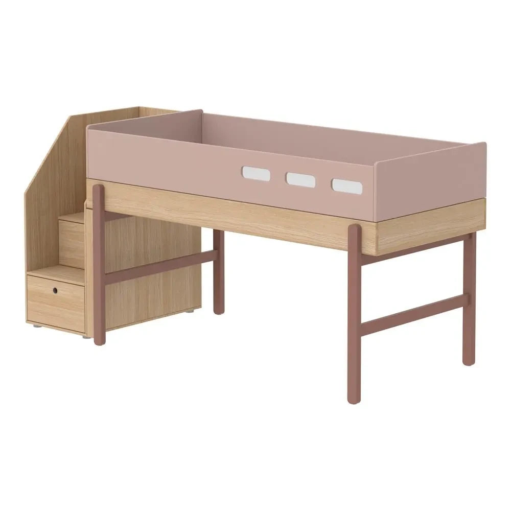 Flexa - Popsicle Mid-Height Bed With Storage Ladder 90x200cm | Pink