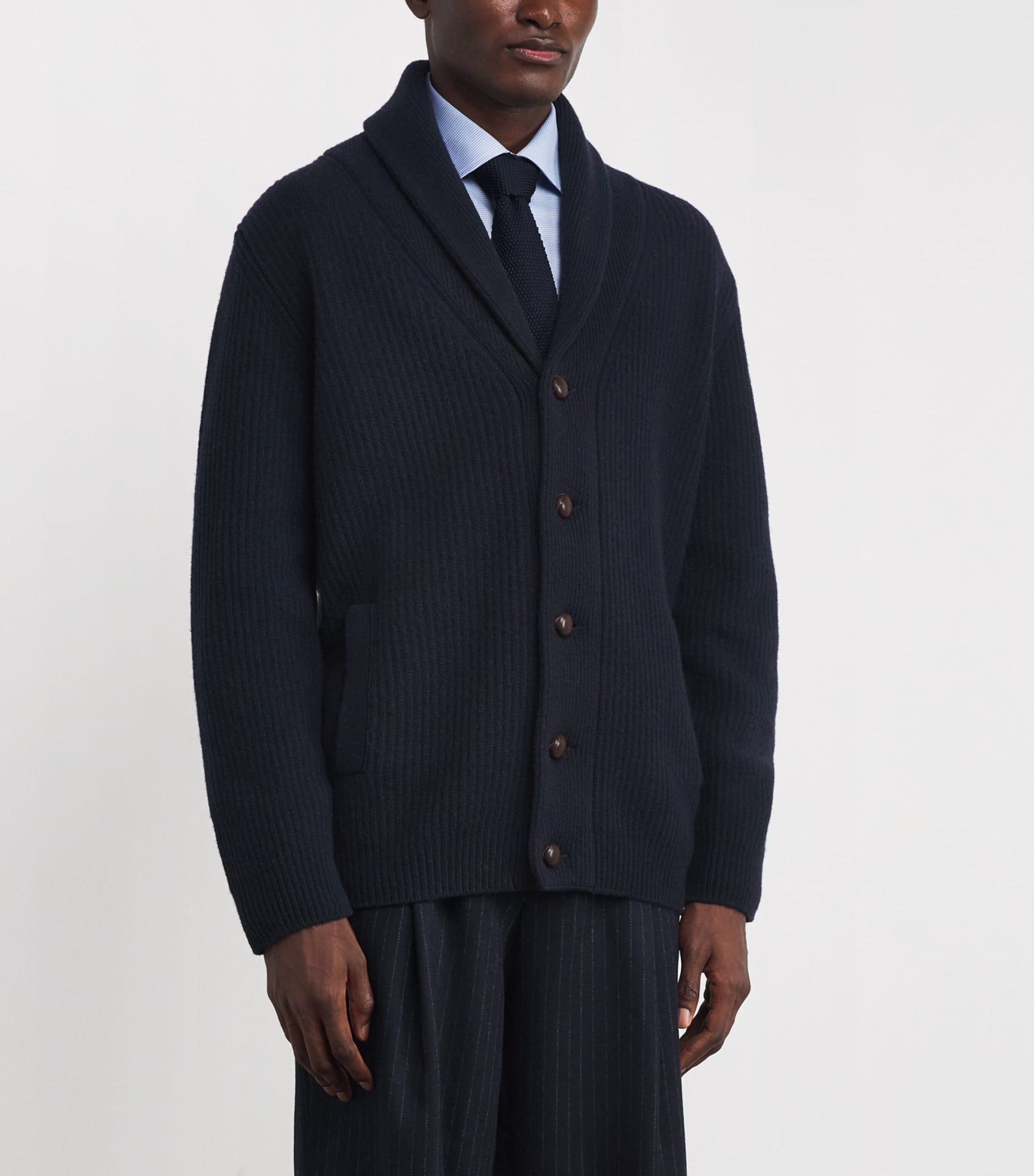 Eton Navy Wool Shawl-Collar Cardigan