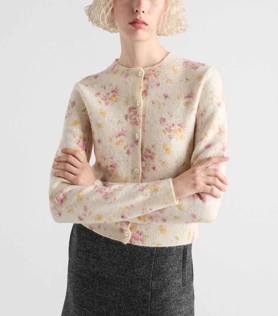 Prada Pink Wool-Blend Floral Cardigan