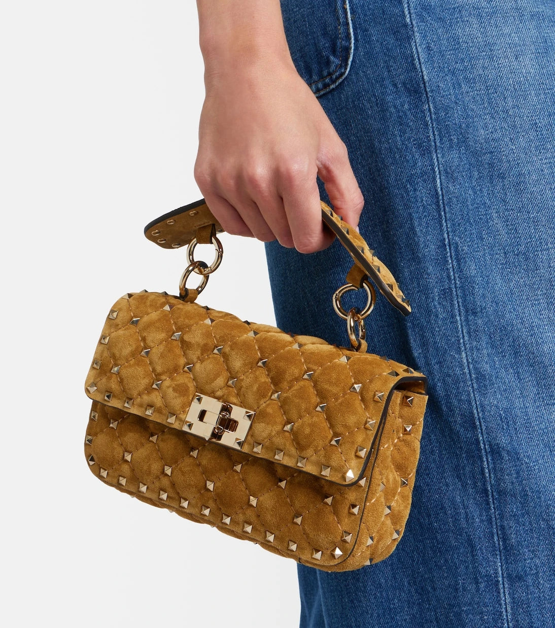 Valentino Garavani - Rockstud Spike Small suede top-handle bag