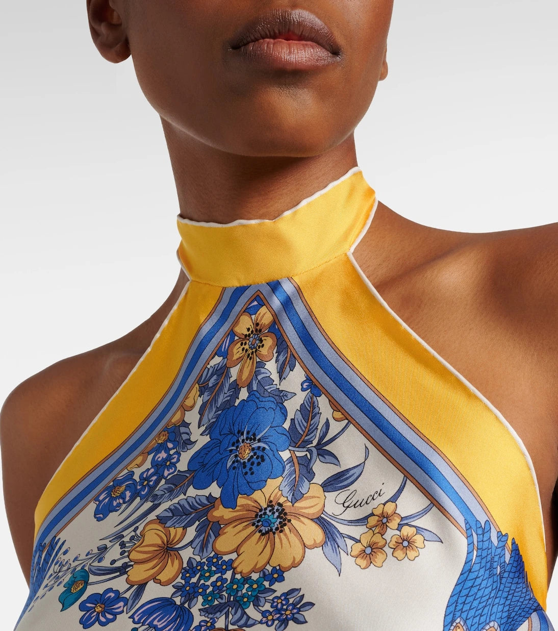 Gucci - Printed halterneck silk twill top
