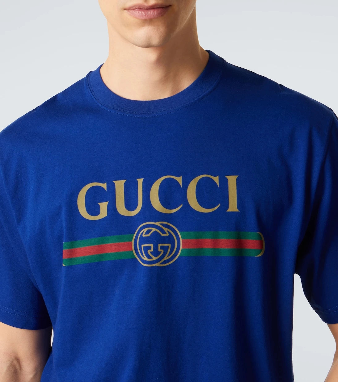 Gucci - تيشيرت جيرسيه قطن وحرير بشعار الماركة