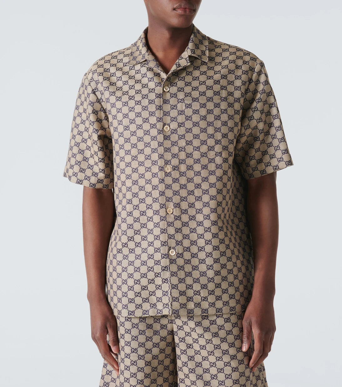 Gucci - قميص بولينج GG Canvas من مزيج الكتان