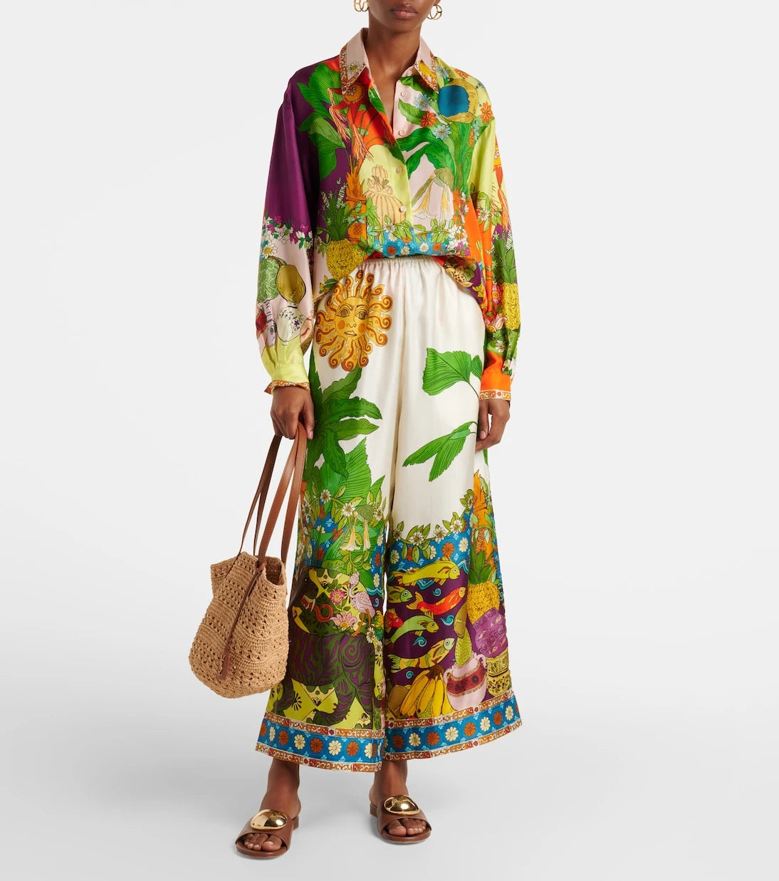Alémais - Tiger silk twill wide-leg pants