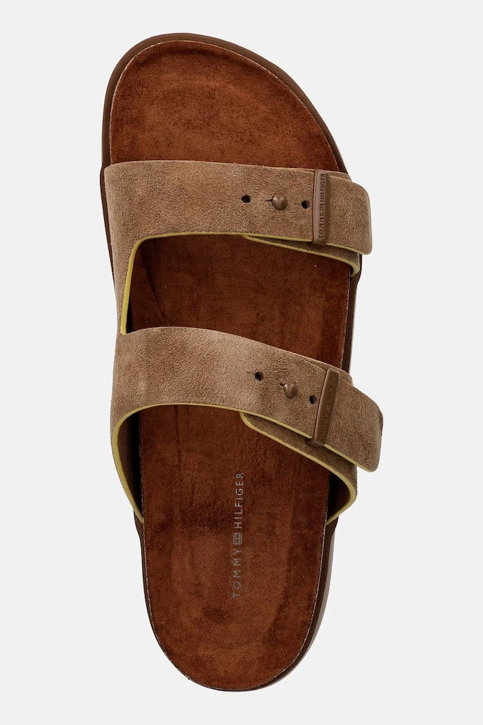 Tommy Hilfiger чехли мъжки от велур CORK ADJUSTABLE SUEDE SANDAL