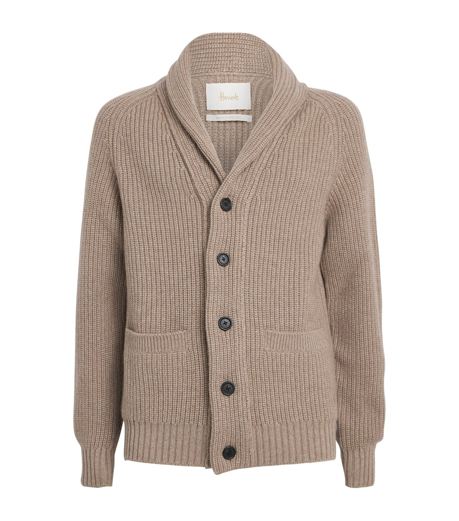 Harrods Brown Cashmere Shawl-Collar Cardigan