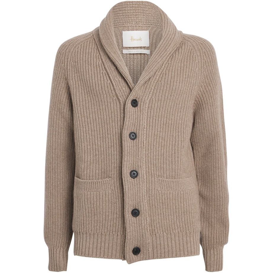 Harrods Brown Cashmere Shawl-Collar Cardigan