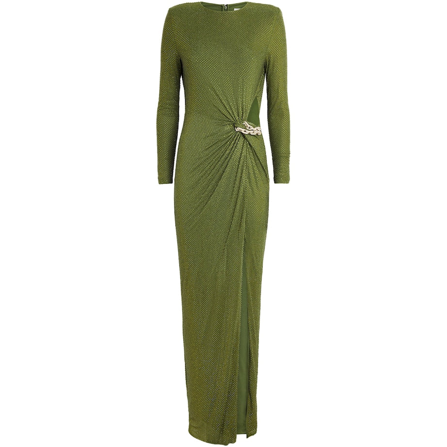 Self-Portrait Green Rhinestone-Embellished Maxi Dress