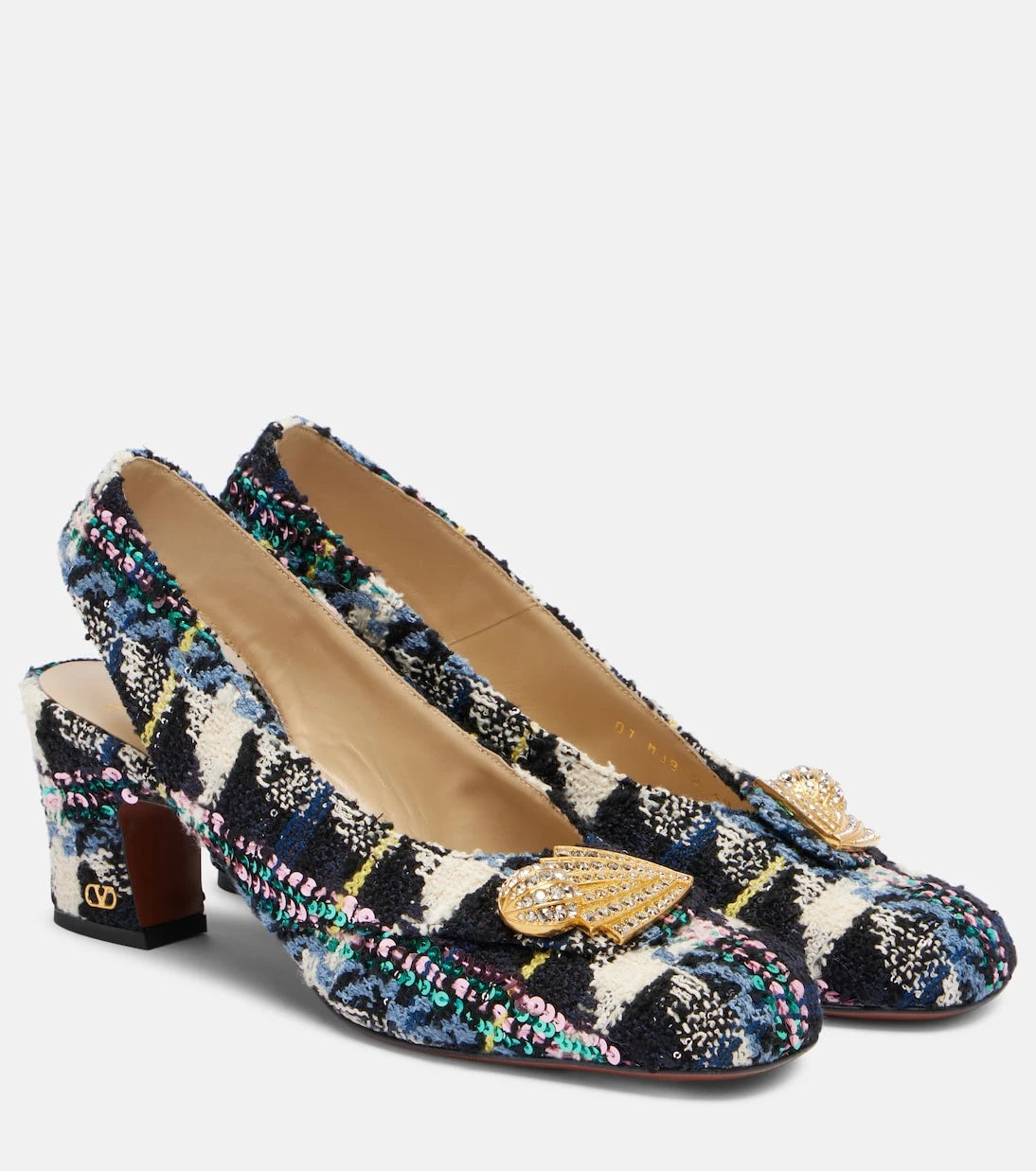 Valentino Garavani - Adamantine 60 tweed slingback pumps