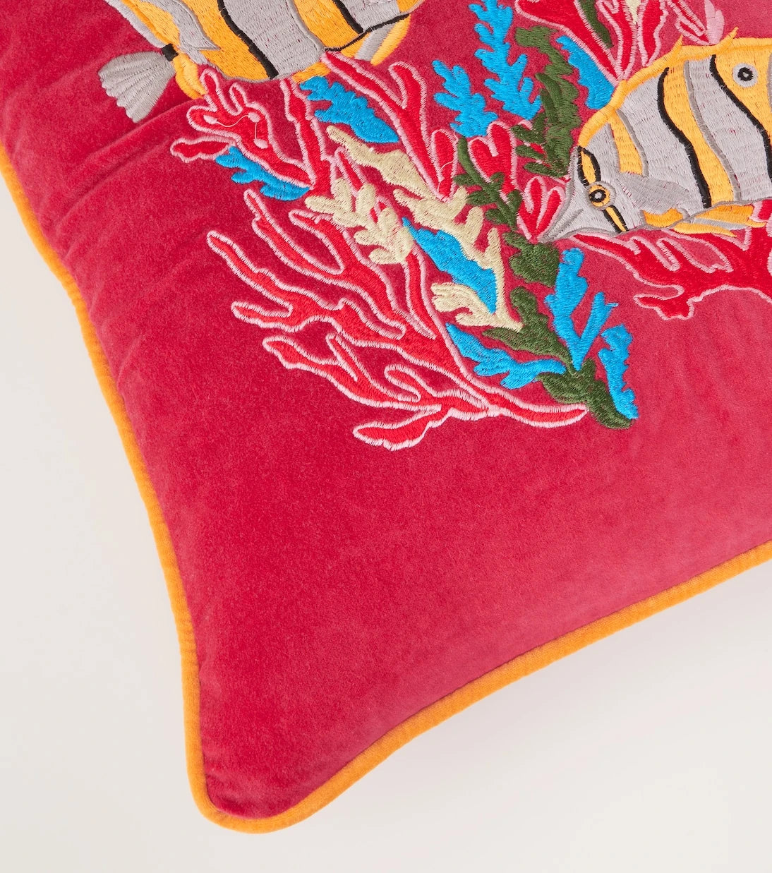 Les-Ottomans - Tropical embroidered cotton velvet cushion