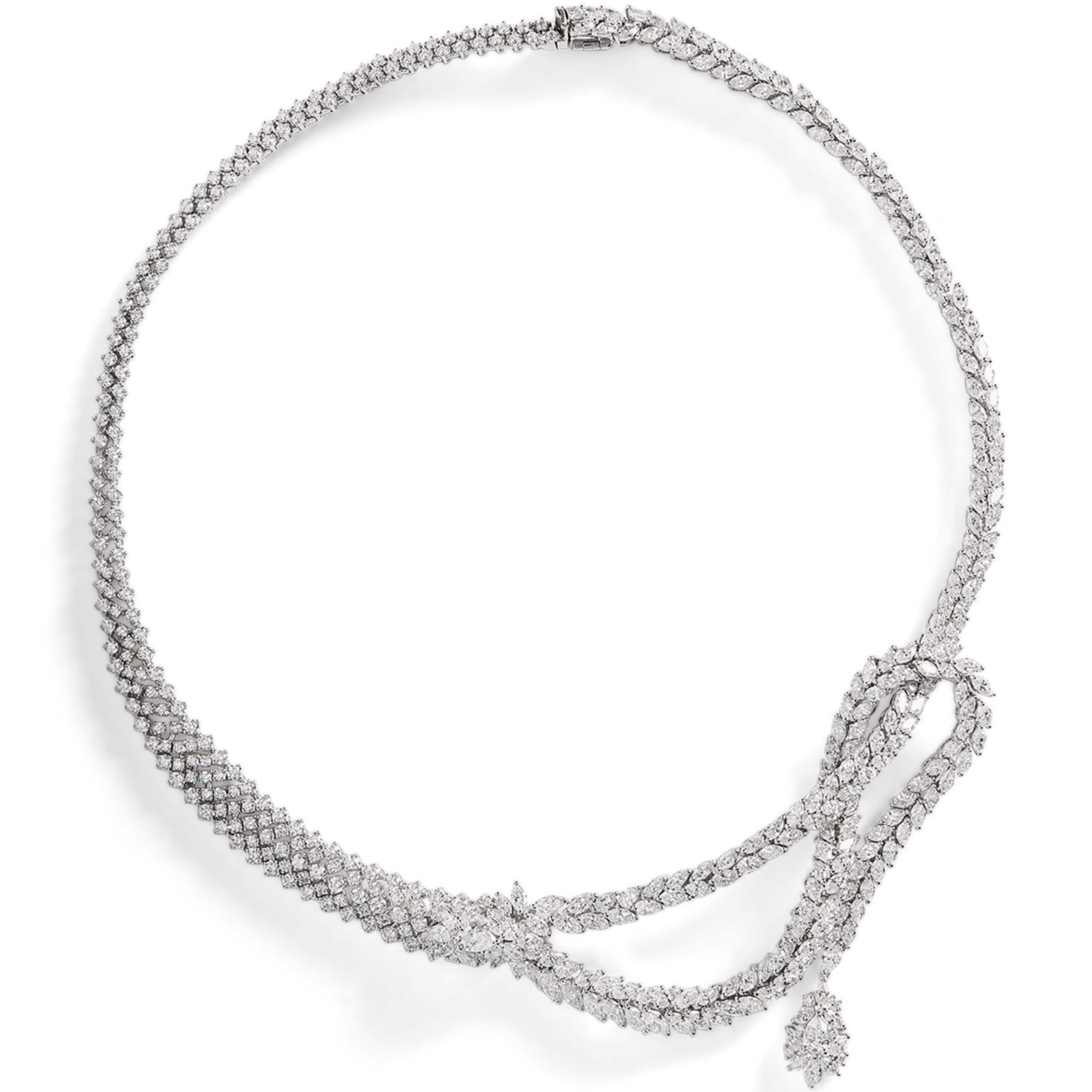 White Gold and Diamond Y-Couture Leaf Choker