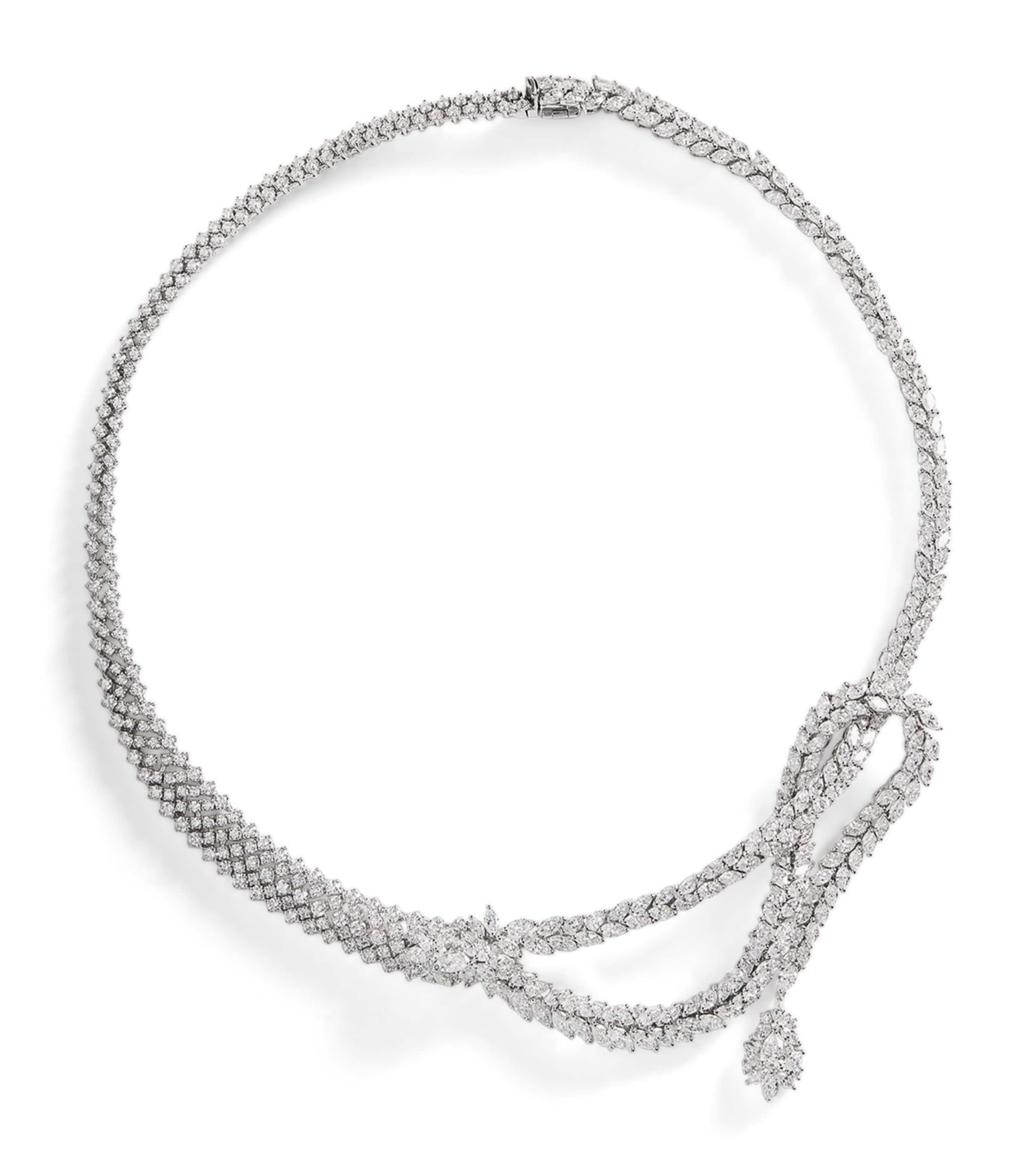 White Gold and Diamond Y-Couture Leaf Choker