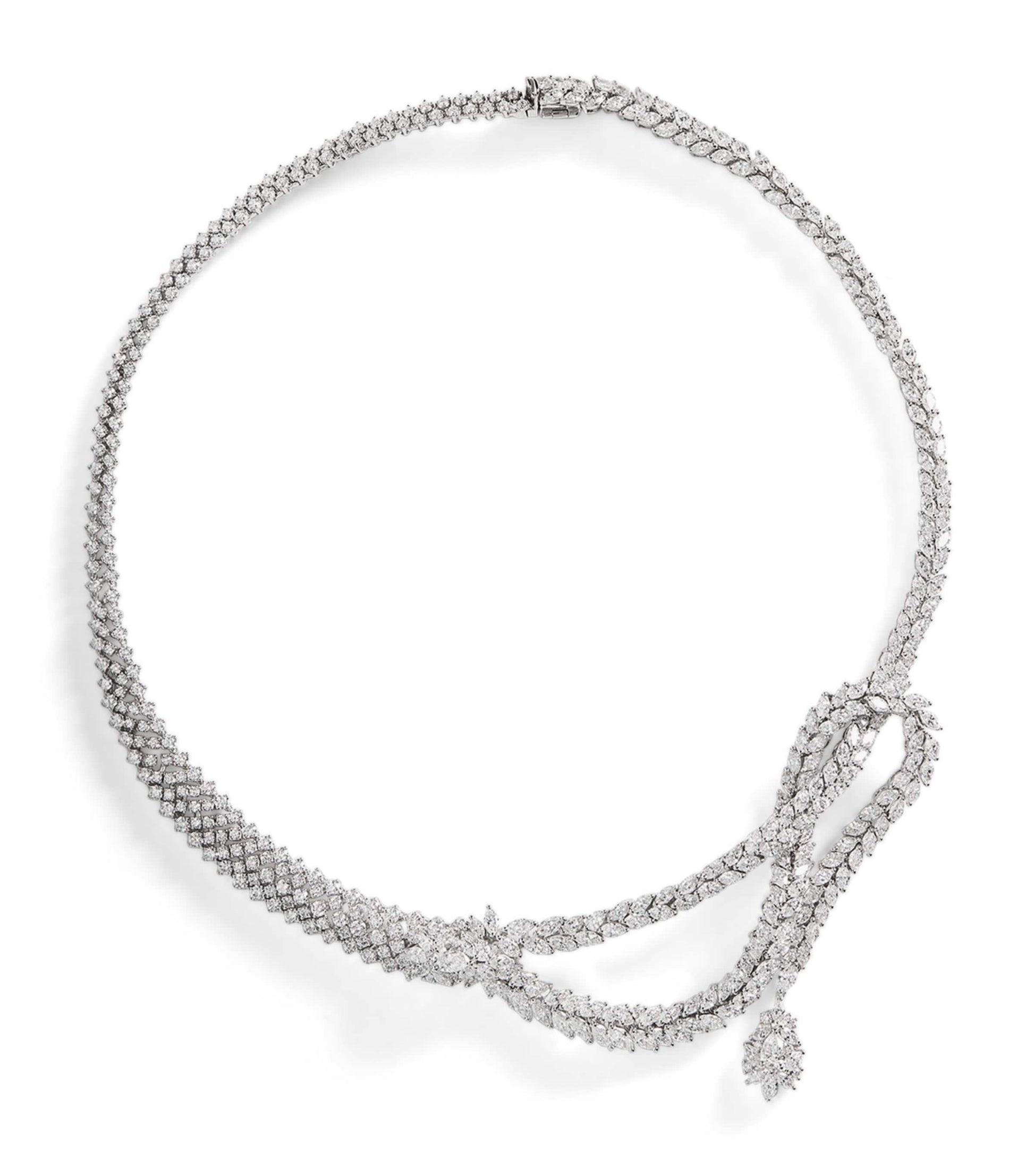White Gold and Diamond Y-Couture Leaf Choker