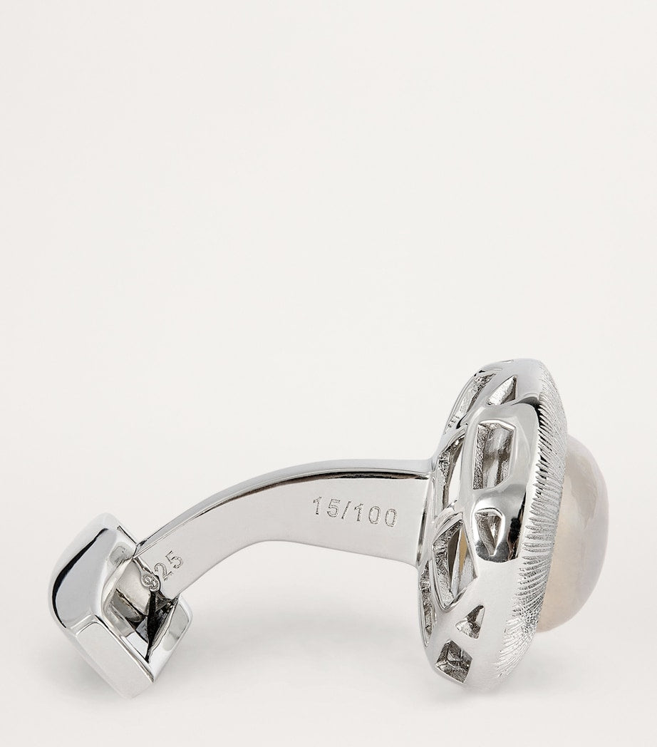 Rhodium-Plated Silver and Moonstone Graffiato Cufflink