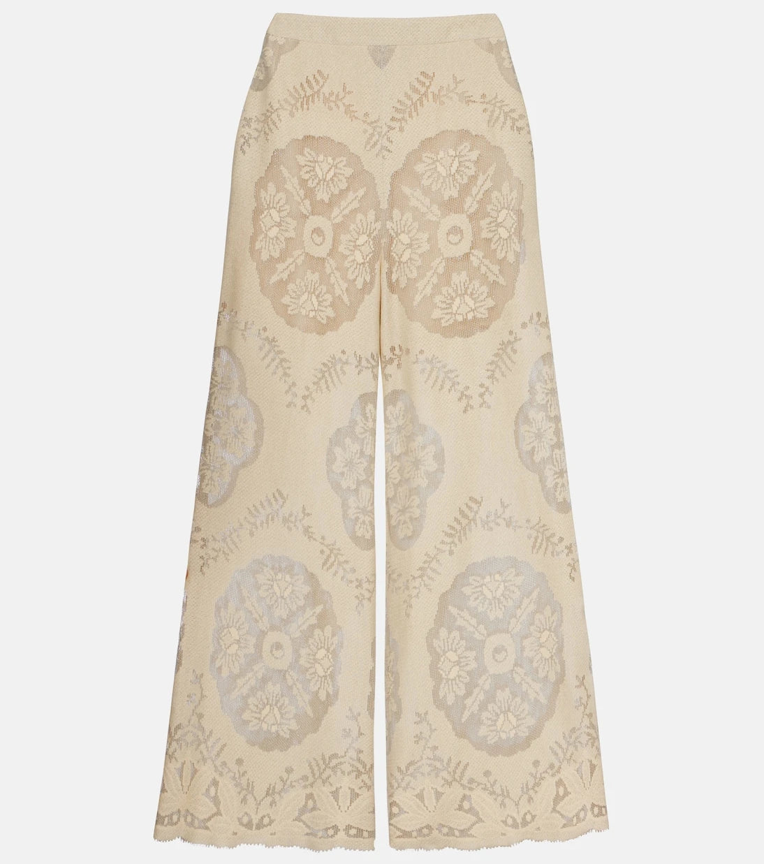 Valentino - Embroidered cotton-blend wide-leg pants