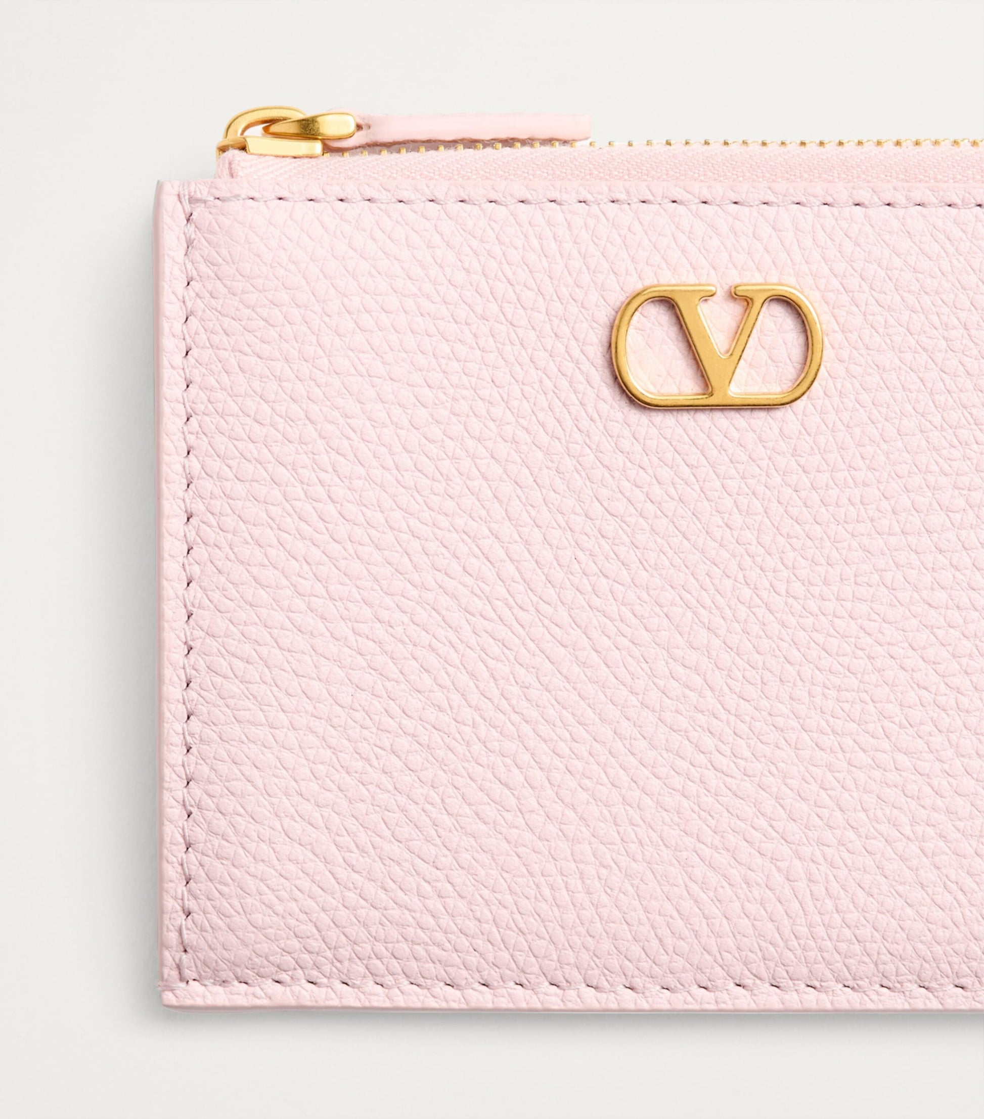 Valentino Garavani Pink Leather VLogo Signature Zipped Card Holder