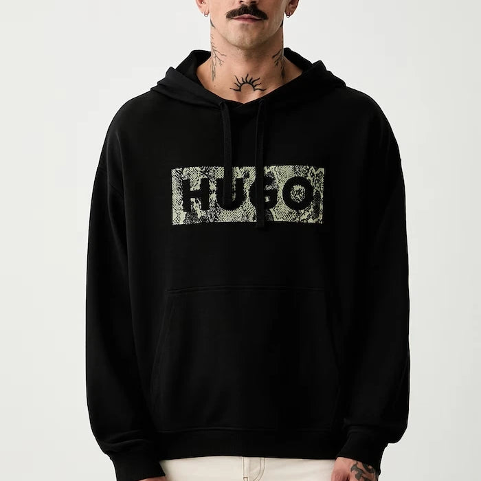 HUGO Blue kapüşonlu erkek pamuklu sweatshirt Necdysis